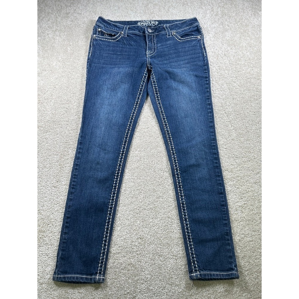 Paisley Sky 12 Straight Leg Thick‎ Stitch Pocket Flap Denim Blue Jeans Cowgirl